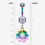 Detail View 1 of Colorline Rainbow Sparkle Flower Belly Button Ring-Rainbow/Clear