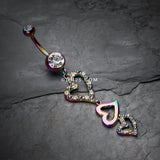 Detail View 2 of Colorline Triple Hearts Sparkle Belly Button Ring-Rainbow/Clear