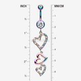 Detail View 1 of Colorline Triple Hearts Sparkle Belly Button Ring-Rainbow/Clear