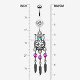 Detail View 1 of Guardian Owl Dreamcatcher Belly Button Ring-Clear Gem