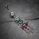 Detail View 2 of Guardian Owl Dreamcatcher Belly Button Ring-Clear Gem