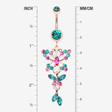 Detail View 1 of Rose Gold Glam Butterfly Fall Fancy Belly Ring-Teal