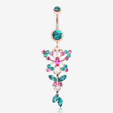 Rose Gold Glam Butterfly Fall Fancy Belly Ring-Teal