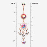 Detail View 1 of Rose Gold Sparkle Multi Heart Belly Button Ring-Pink/Aurora Borealis