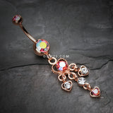 Detail View 2 of Rose Gold Sparkle Multi Heart Belly Button Ring-Pink/Aurora Borealis