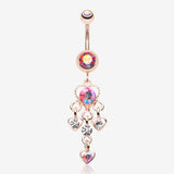 Rose Gold Sparkle Multi Heart Belly Button Ring