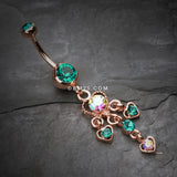 Detail View 2 of Rose Gold Sparkle Multi Heart Belly Button Ring-Teal