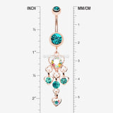 Detail View 1 of Rose Gold Sparkle Multi Heart Belly Button Ring-Teal