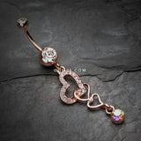 Detail View 2 of Rose Gold Alluring Jeweled Heart Belly Button Ring-Clear Gem