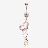 Rose Gold Alluring Jeweled Heart Belly Button Ring-Clear Gem