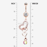 Detail View 1 of Rose Gold Alluring Jeweled Heart Belly Button Ring-Clear Gem
