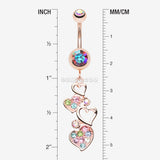 Detail View 1 of Rose Gold Sparkling Heart Cluster Belly Button Ring-Aurora Borealis
