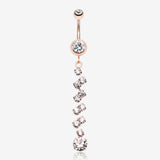 Rose Gold Journey Tier Sparkle Belly Button Ring-Clear Gem