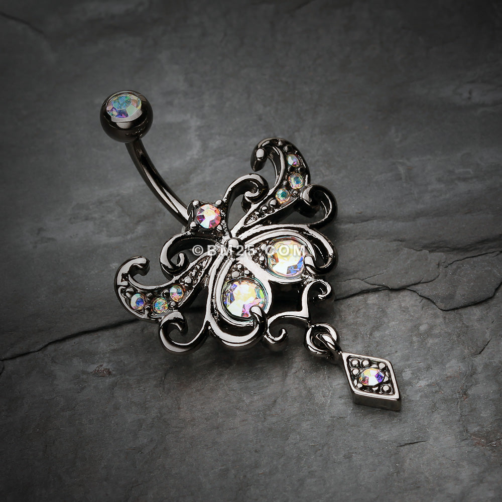 Detail View 2 of Butterfly Glorieux Belly Button Ring-Aurora Borealis