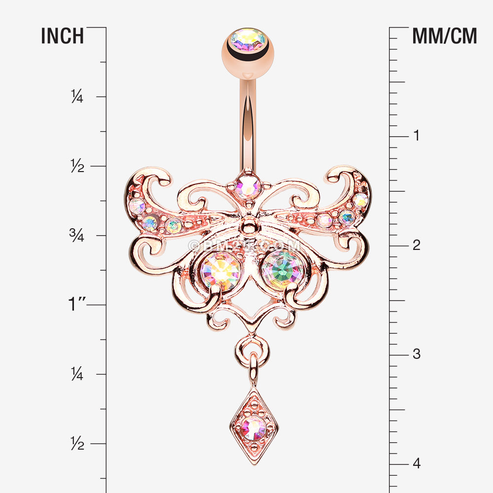 Detail View 1 of Rose Gold Butterfly Glorieux Belly Button Ring-Aurora Borealis