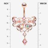 Detail View 1 of Rose Gold Butterfly Glorieux Belly Button Ring-Aurora Borealis