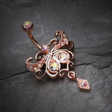 Detail View 2 of Rose Gold Butterfly Glorieux Belly Button Ring-Aurora Borealis