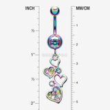 Detail View 1 of Rainbow Sparkling Heart Cluster Belly Button Ring-Rainbow/Aurora Borealis