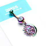 Detail View 3 of Rainbow Sun & Moon Union of Opposites Belly Button Ring-Clear Gem