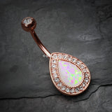Detail View 2 of Rose Gold Opal Avice Belly Button Ring-Clear Gem