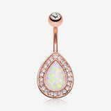 Rose Gold Opal Avice Belly Button Ring-Clear Gem