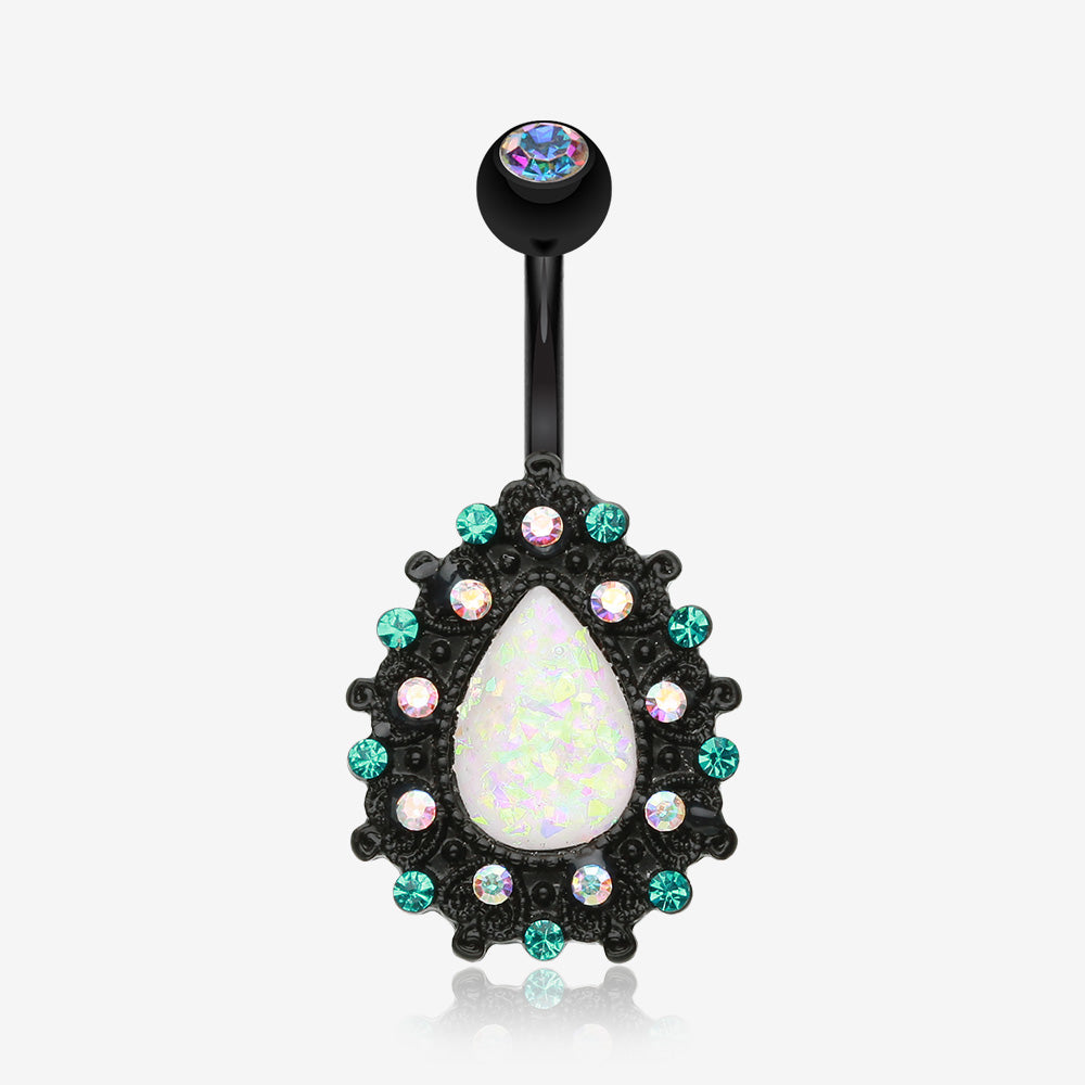 Colorline Eirene Opal Belly Button Ring-Black/Aurora Borealis