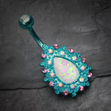 Detail View 2 of Colorline Eirene Opal Belly Button Ring-Teal/Aurora Borealis