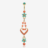 Golden Coral Flora Heart Belly Button Ring