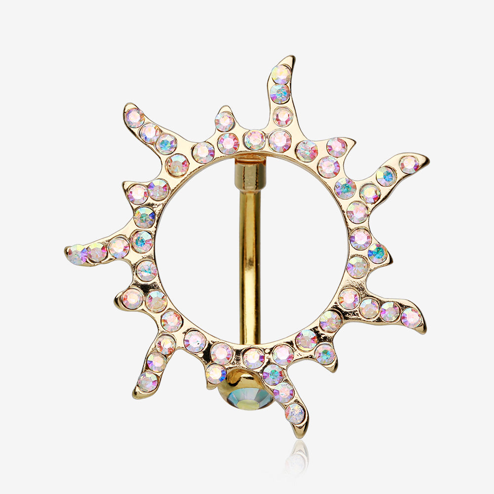 Golden Blazing Sun Eclipse Reverse Belly Button Ring-Aurora Borealis