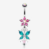 Butterfly Flower Sparkle Belly Button Ring