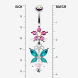 Detail View 1 of Butterfly Flower Sparkle Belly Button Ring-Aurora Borealis