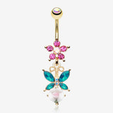 Golden Butterfly Flower Sparkle Belly Button Ring