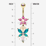 Detail View 1 of Golden Butterfly Flower Sparkle Belly Button Ring-Aurora Borealis