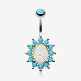 Elegant Opal Turquoise Belly Button Ring-Turquoise/White