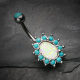 Detail View 2 of Elegant Opal Turquoise Belly Button Ring-Turquoise/White
