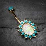 Detail View 2 of Golden Elegant Opal Turquoise Belly Button Ring-Turquoise/White