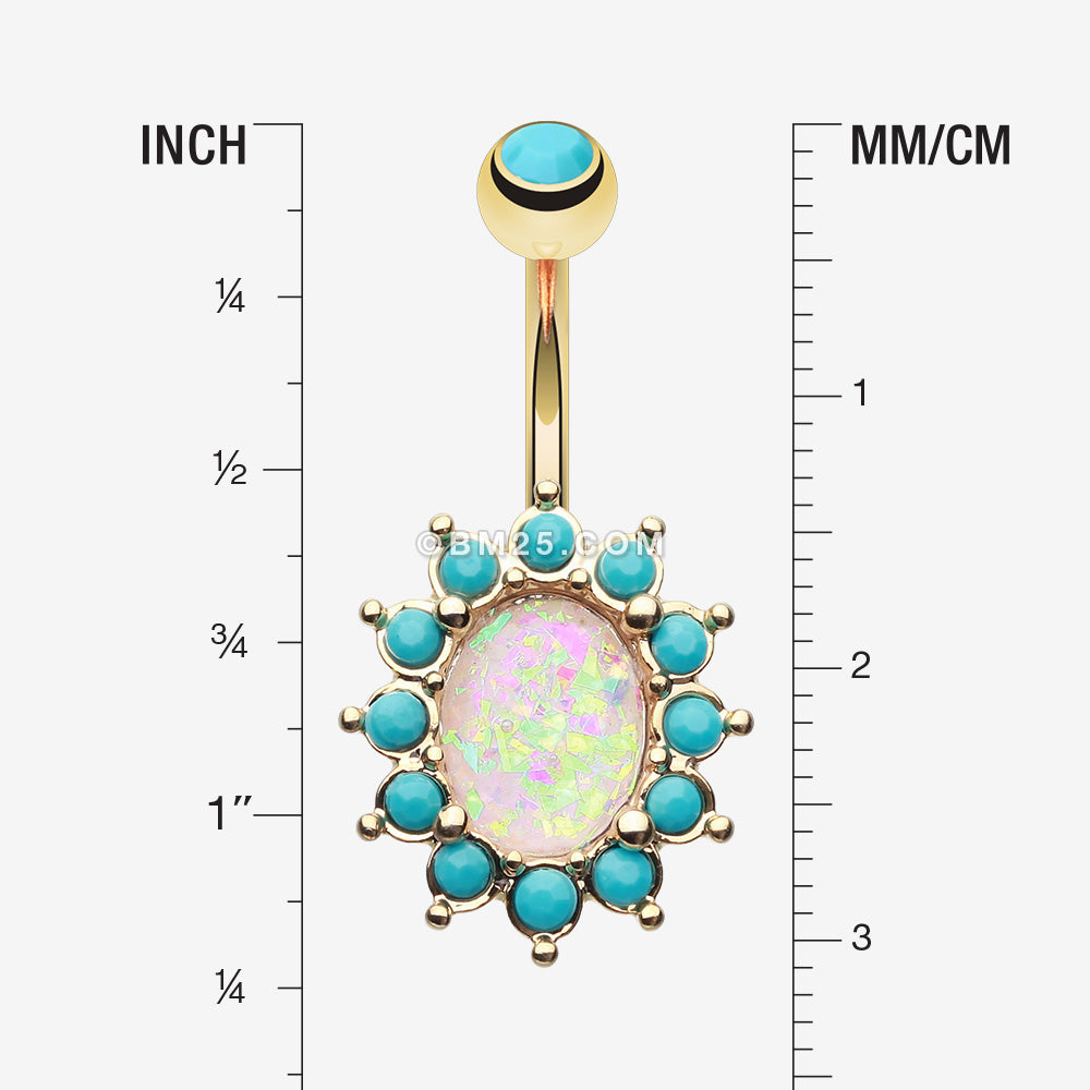 Detail View 1 of Golden Elegant Opal Turquoise Belly Button Ring-Turquoise/White