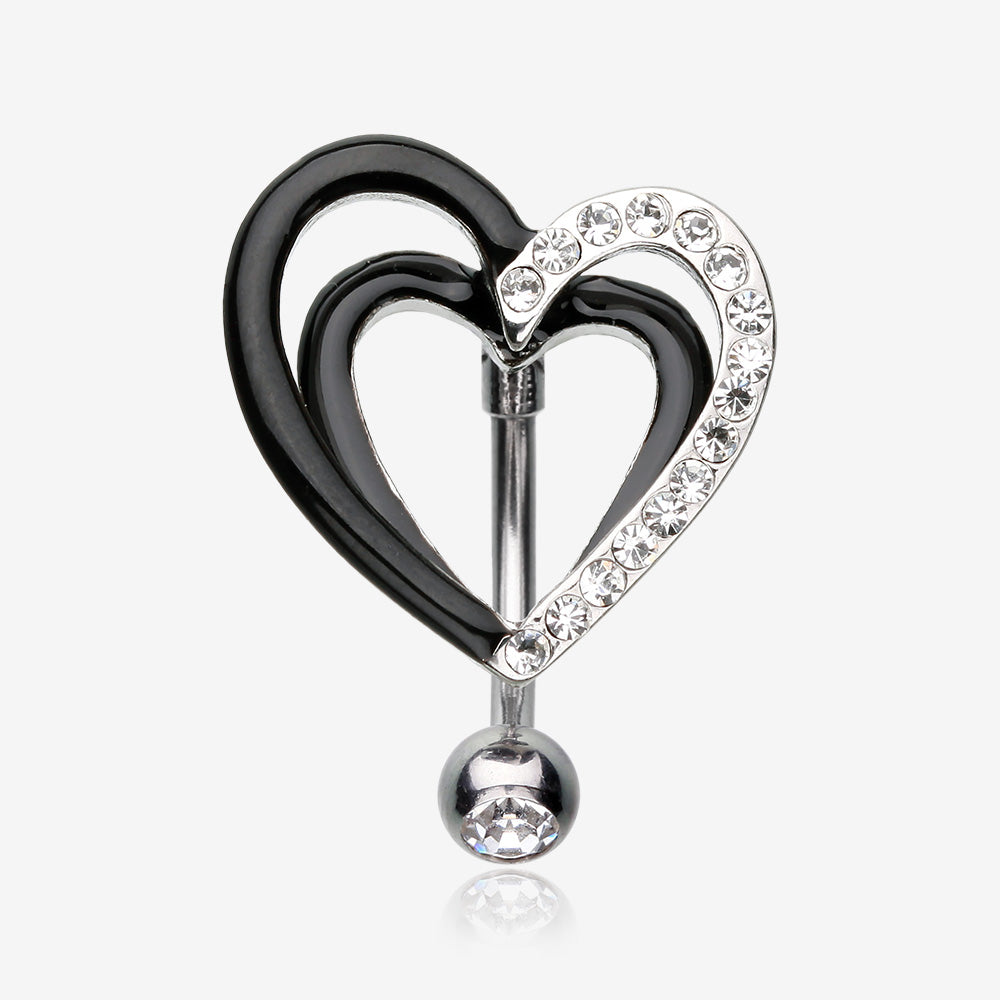 Sparkle Layered Heart Reverse Belly Button Ring-Clear Gem