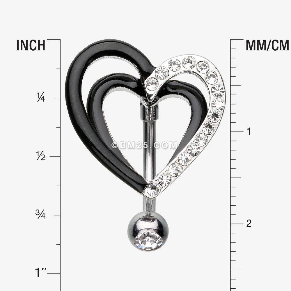 Detail View 1 of Sparkle Layered Heart Reverse Belly Button Ring-Clear Gem