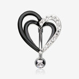 Sparkle Layered Heart Reverse Belly Button Ring-Clear Gem