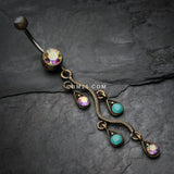 Detail View 2 of Vintage Boho Vine Swirl Belly Button Ring-Brass/Aurora Borealis/Turquoise