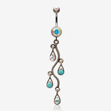 Vintage Boho Vine Swirl Belly Button Ring-Brass/Aurora Borealis/Turquoise