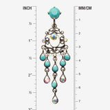 Detail View 1 of Vintage Boho Chandelier Reverse Belly Button Ring-Brass/Aurora Borealis/Turquoise