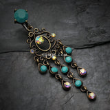 Detail View 2 of Vintage Boho Chandelier Reverse Belly Button Ring-Brass/Aurora Borealis/Turquoise