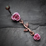 Detail View 2 of Vintage Boho Metal Rose Belly Button Ring-Copper/Pink/Aurora Borealis