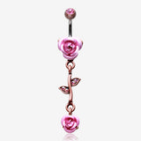 Vintage Boho Metal Rose Belly Button Ring-Copper/Pink/Aurora Borealis