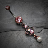 Detail View 2 of Vintage Boho Elegant Jeweled Pearl Belly Button Ring-Copper/Pink