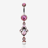 Vintage Boho Elegant Jeweled Pearl Belly Button Ring-Copper/Pink