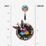 Detail View 1 of Vintage Boho Sparrow Birdnest Belly Button Ring-Copper/Teal/Fuchsia