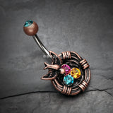 Detail View 2 of Vintage Boho Sparrow Birdnest Belly Button Ring-Copper/Teal/Fuchsia
